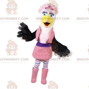 Fato de mascote BIGGYMONKEY™ de avestruz colorido e feminino.