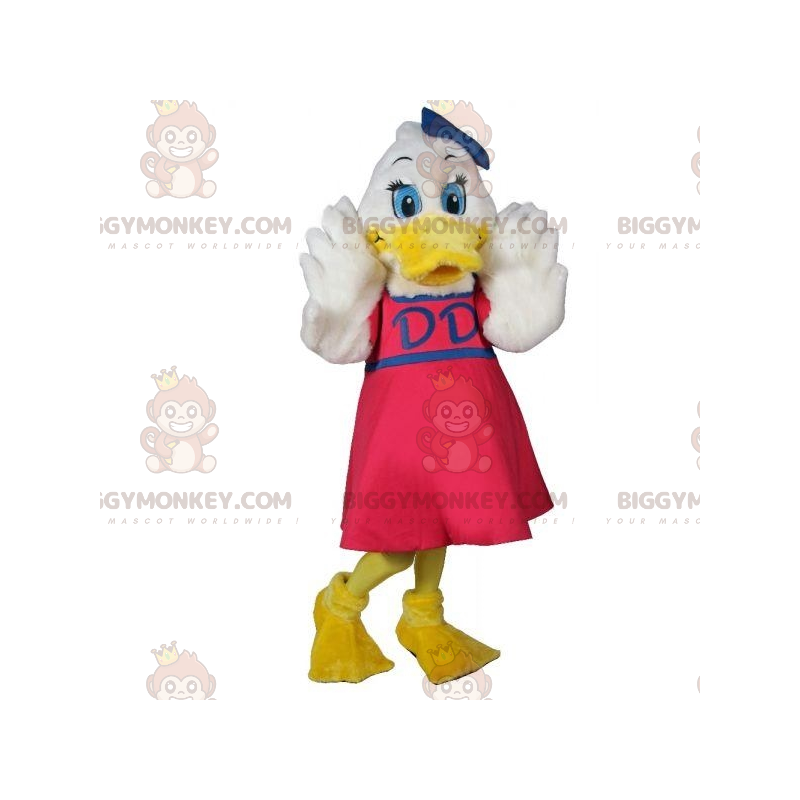 BIGGYMONKEY™ White Duck Mascot -asu vaaleanpunaisella mekolla -