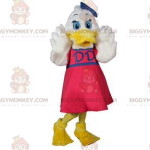 BIGGYMONKEY™ White Duck Mascot -asu vaaleanpunaisella mekolla -