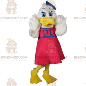BIGGYMONKEY™ White Duck Mascot Costume With Pink Dress –