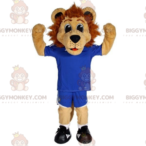 BIGGYMONKEY™ Mascottekostuum Bruine leeuw in blauwe