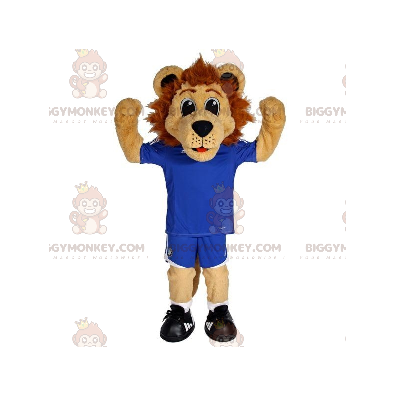 BIGGYMONKEY™ Mascottekostuum Bruine leeuw in blauwe