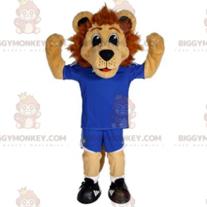 BIGGYMONKEY™ Mascottekostuum Bruine leeuw in blauwe