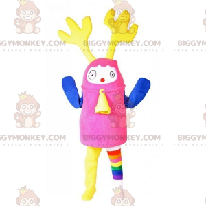 BIGGYMONKEY™ Maskotdräkt Färgglad snögubbe med gula horn och