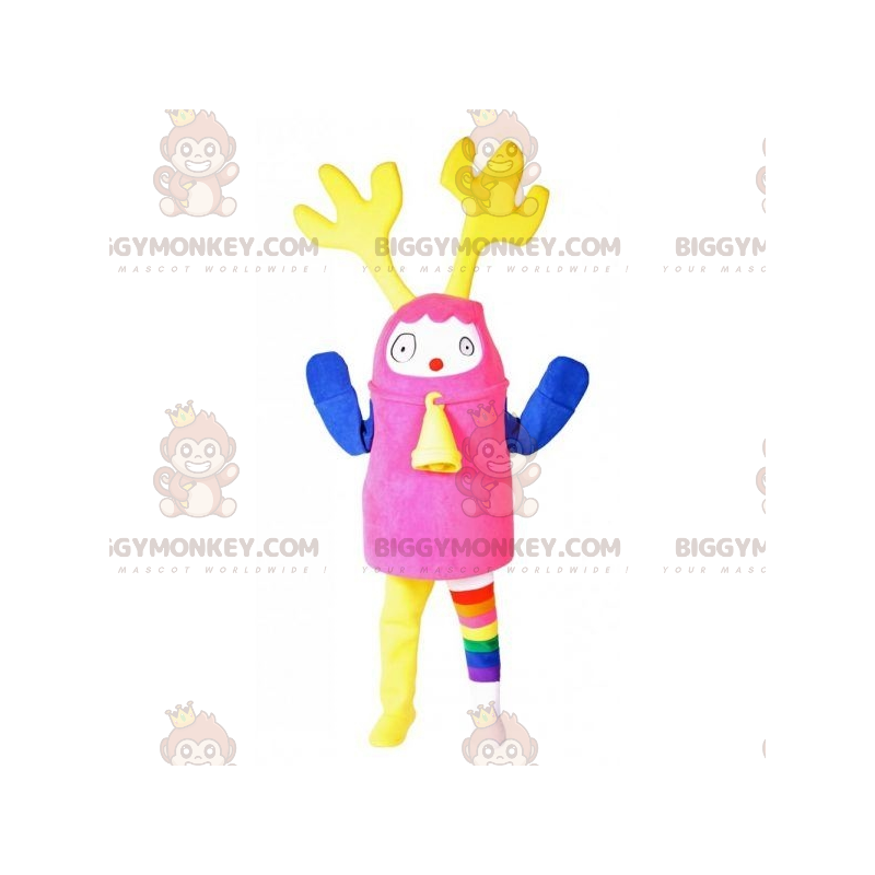 BIGGYMONKEY™ Mascottekostuum Kleurrijke sneeuwpop met geel