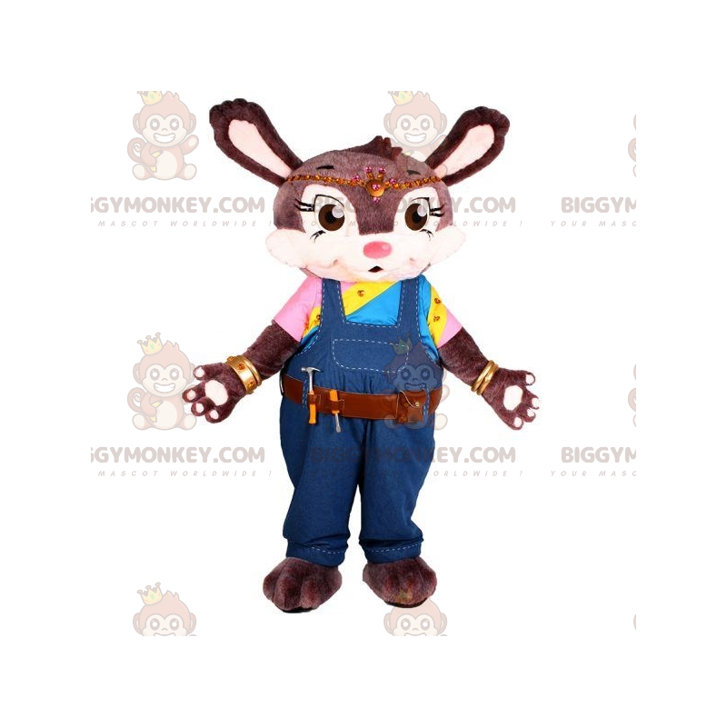 Gray and White Rabbit BIGGYMONKEY™ Mascot Costume with Overalls