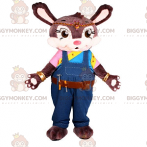 Gray and White Rabbit BIGGYMONKEY™ Mascot Costume with Overalls