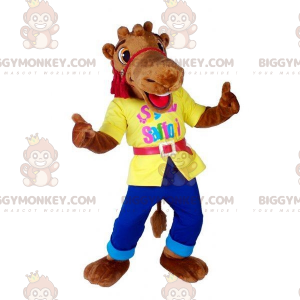 BIGGYMONKEY™ Dromedaris kameel mascottekostuum met kleurrijke