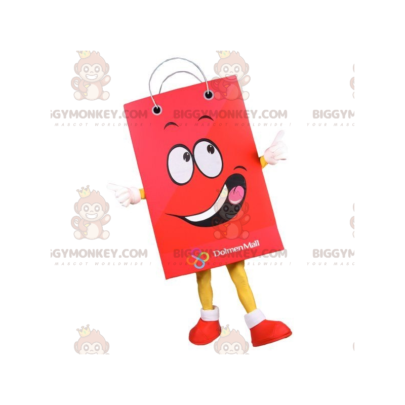 Giant paper bag BIGGYMONKEY™ mascot costume. Red shopping bag -