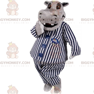 BIGGYMONKEY™ mascottekostuum van grijze nijlpaard in pyjama.