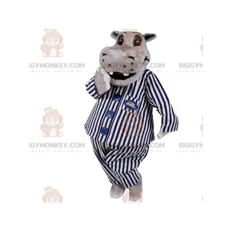 BIGGYMONKEY™ mascot costume of gray hippo in pajamas.