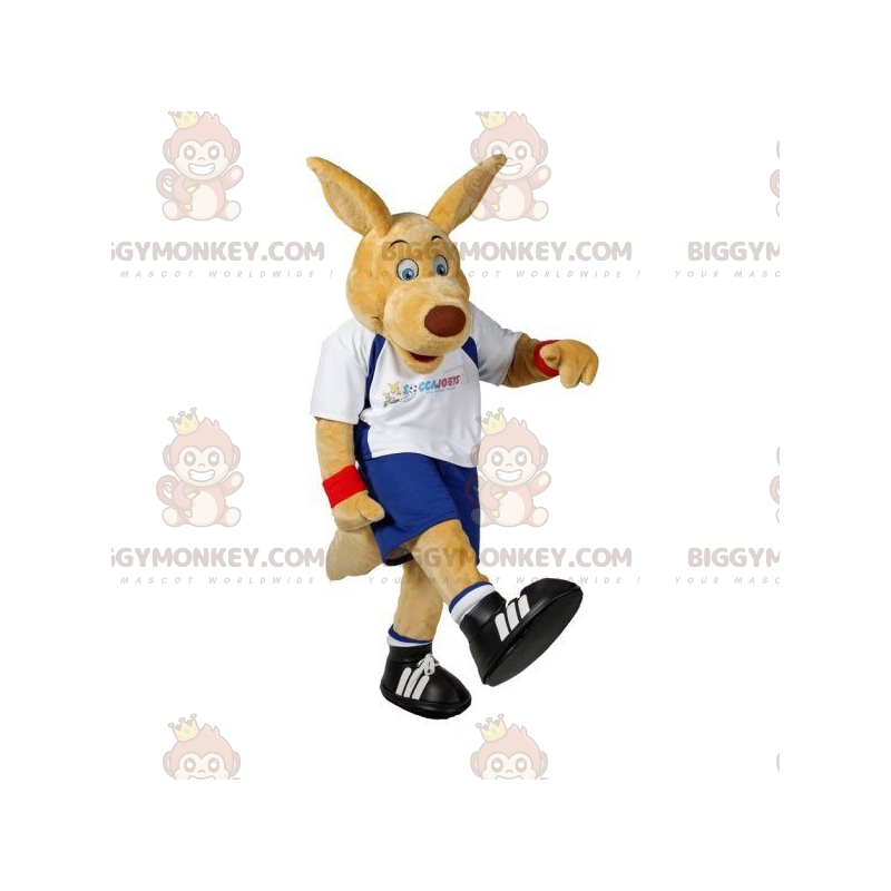 BIGGYMONKEY™ mascottekostuum beige kangoeroe in sportkleding -
