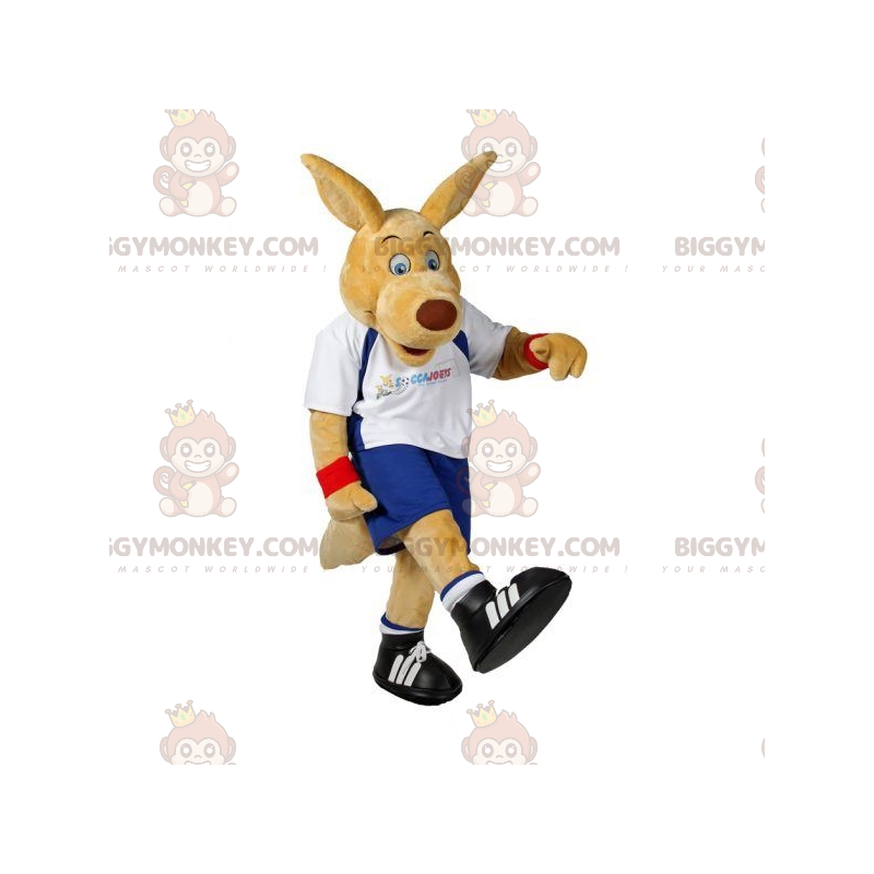 Traje de mascote BIGGYMONKEY™ bege canguru em roupas esportivas