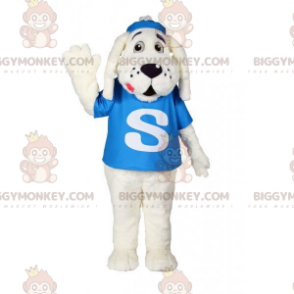 BIGGYMONKEY™ Costume da mascotte Cane bianco con maglietta blu