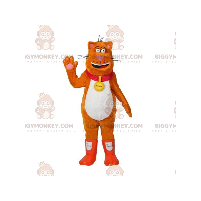 Costume da mascotte BIGGYMONKEY™ gatto arancione e bianco con