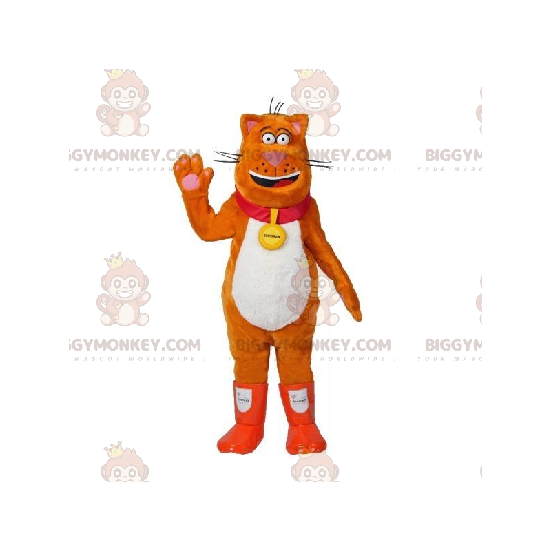 Disfraz de mascota gato naranja y blanco BIGGYMONKEY™ con botas