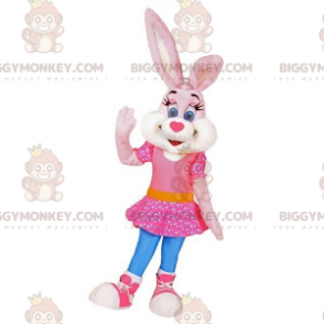 Costume da mascotte BIGGYMONKEY™ coniglietto rosa e bianco con