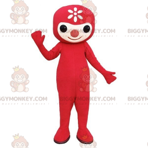Traje de Mascote BIGGYMONKEY™ Homem Vermelho com Flor na Cabeça