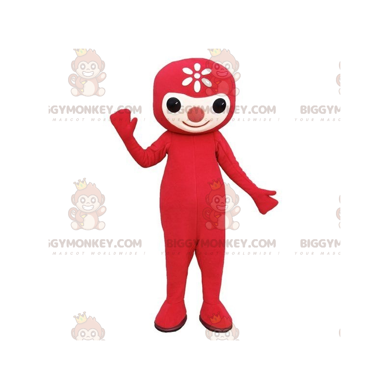 Traje de Mascote BIGGYMONKEY™ Homem Vermelho com Flor na Cabeça