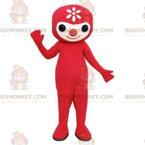BIGGYMONKEY™ Mascottekostuum Rode man met bloem op het hoofd -