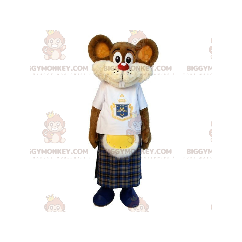 Brown mouse BIGGYMONKEY™ mascot costume with kilt. Rodent