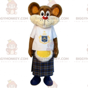 Brun mus BIGGYMONKEY™ maskotdräkt med kilt. BIGGYMONKEY™