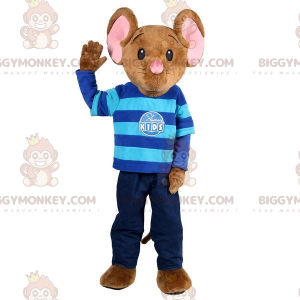 Bruin en roze muis BIGGYMONKEY™ mascottekostuum met blauwe