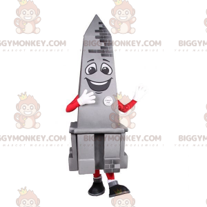 Leende grå obeliskmonument BIGGYMONKEY™ maskotdräkt -