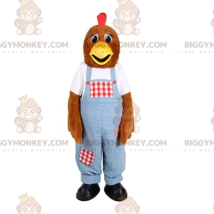 Brun höna BIGGYMONKEY™ maskotdräkt med overall - BiggyMonkey