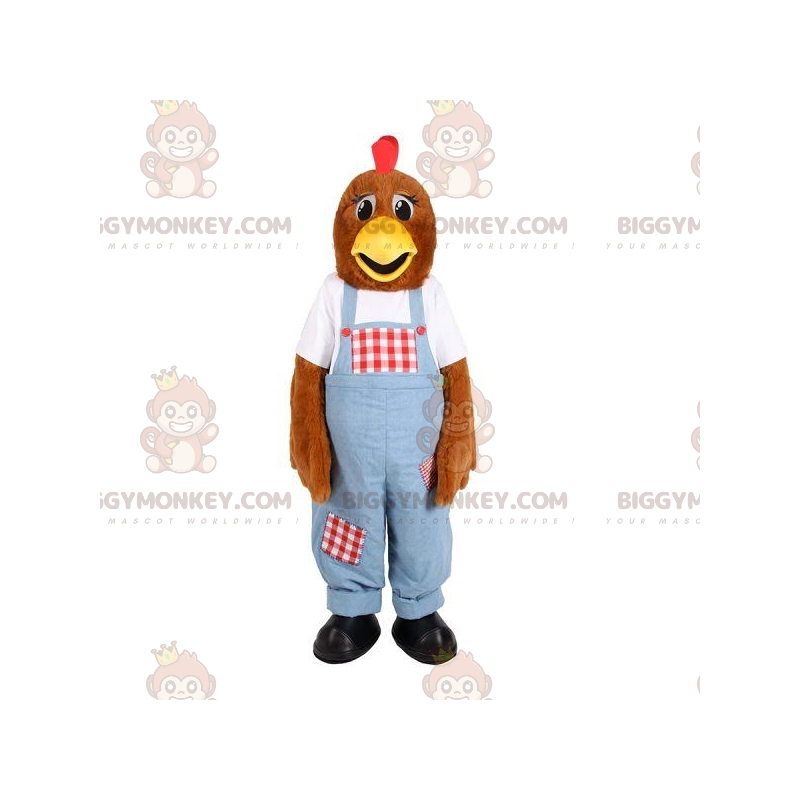 Bruine kip BIGGYMONKEY™ mascottekostuum met overall -