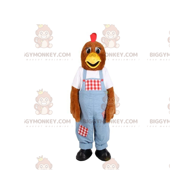 Brun höna BIGGYMONKEY™ maskotdräkt med overall - BiggyMonkey
