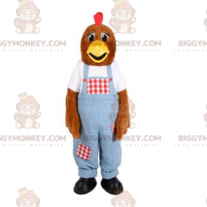 Braune Henne BIGGYMONKEY™ Maskottchen-Kostüm mit Overall -