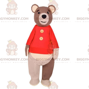 Στολή μασκότ BIGGYMONKEY™ Big Brown Bear με κόκκινο πουλόβερ -