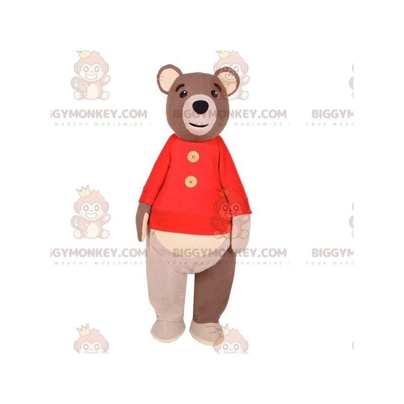 Στολή μασκότ BIGGYMONKEY™ Big Brown Bear με κόκκινο πουλόβερ -