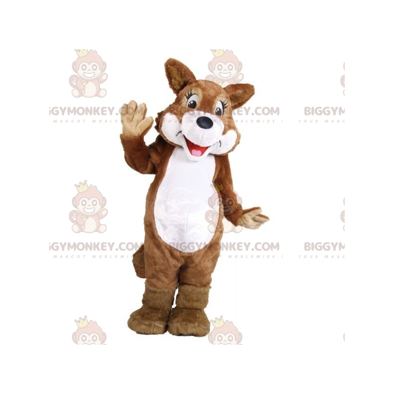 Traje de mascote de cão lobo marrom e branco raposa