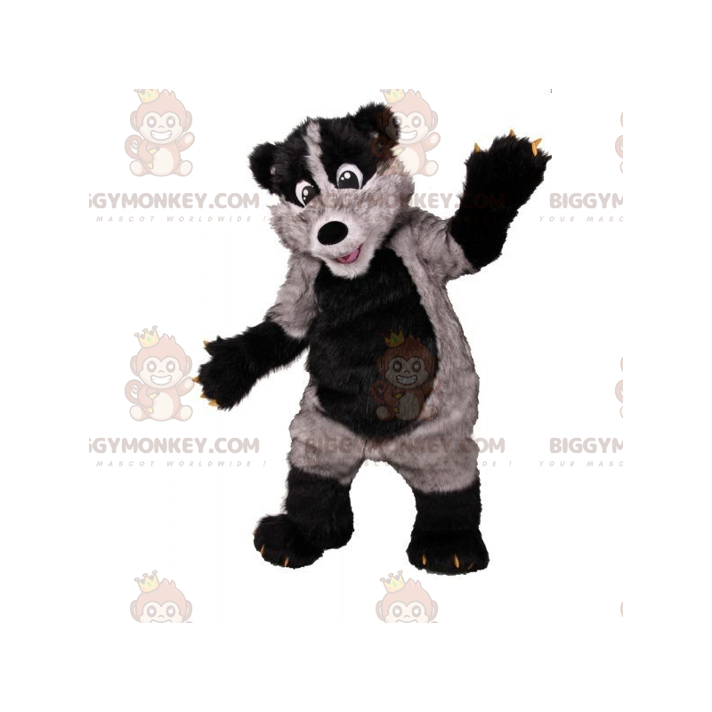 Traje de mascote BIGGYMONKEY™ de Polecat grisalho e preto