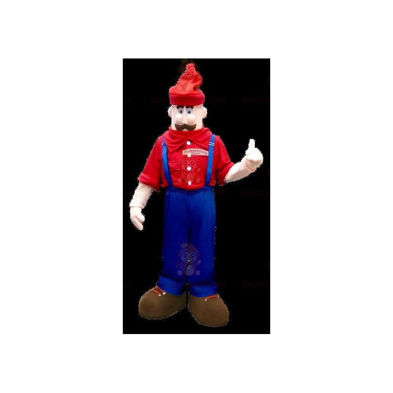 BIGGYMONKEY™ Mustachioed Man In Overalls Mascot Costume –