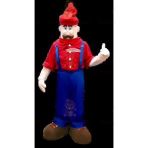 BIGGYMONKEY™ Mustachioed Man In Overalls Mascot Costume –