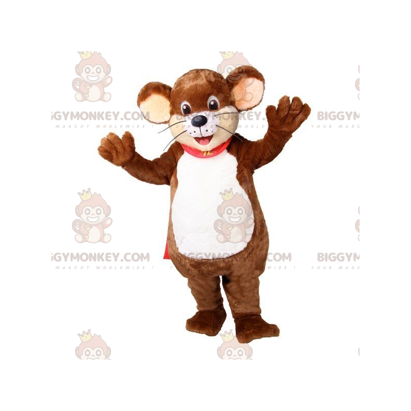 BIGGYMONKEY™ Big Brown And White Soft Smiling Mouse Mascot