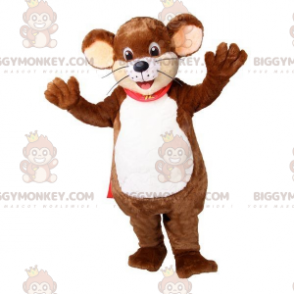 BIGGYMONKEY™ Traje de mascote de rato macio e sorridente marrom