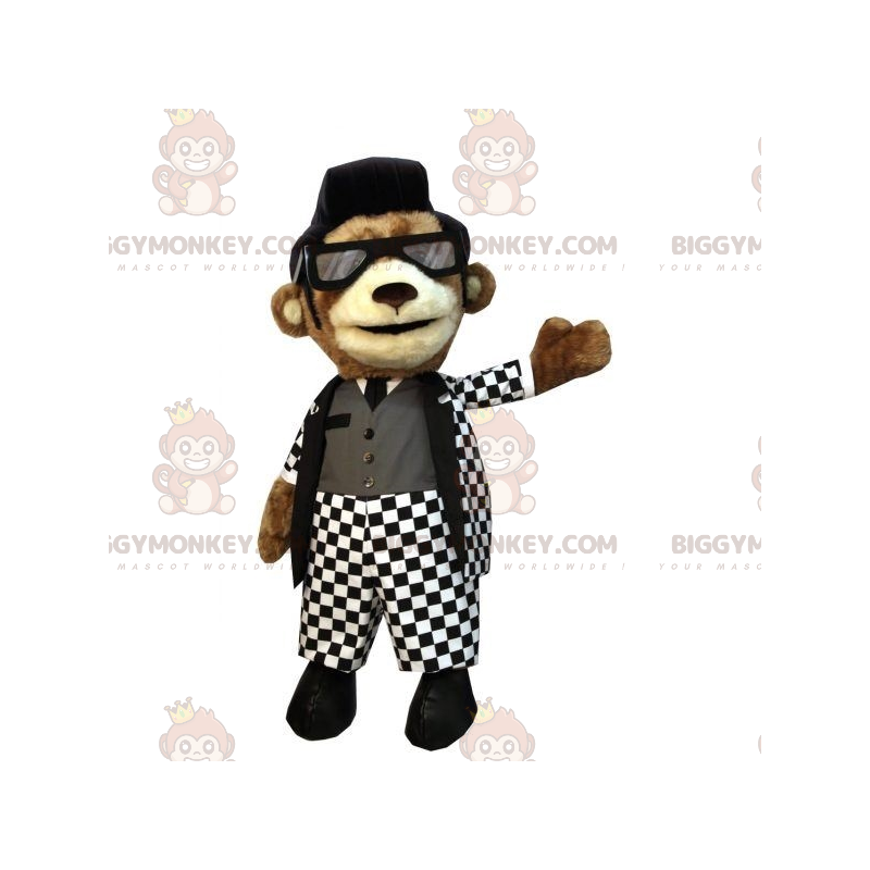 Καφέ αρκουδάκι BIGGYMONKEY™ μασκότ με λευκή και μαύρη ροκ στολή