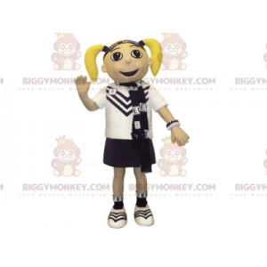 Blondin tytön BIGGYMONKEY™ maskottiasu, jossa sasut ja univormu