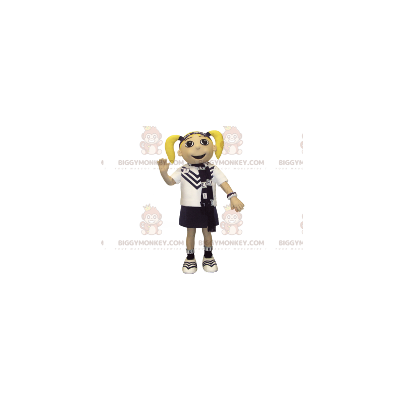 Blonde Girl BIGGYMONKEY™ Mascot Costume with Pigtails and