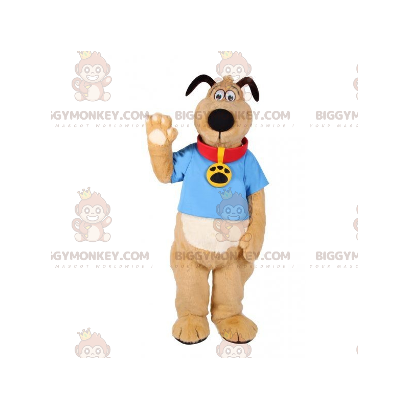 Braun-weißer Hund BIGGYMONKEY™ Maskottchen-Kostüm mit Halsband