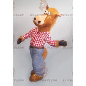 Brown Horse BIGGYMONKEY™ Maskottchen-Kostüm mit kariertem Hemd