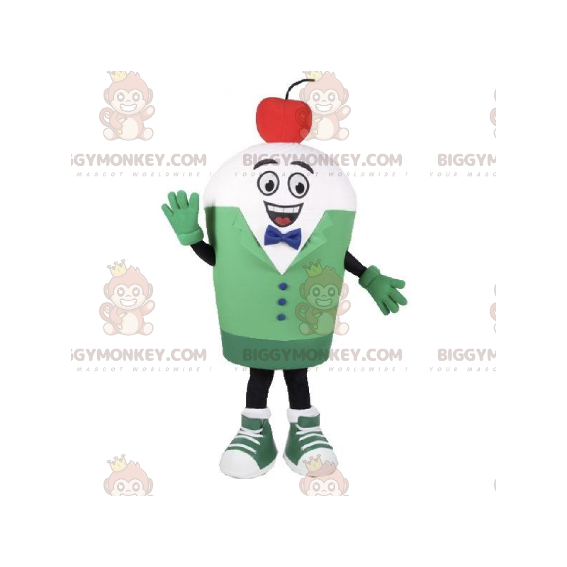 BIGGYMONKEY™ Mascot Costume White Snowman With Cherry On Head -