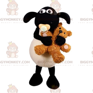 BIGGYMONKEY™ mascottekostuum zwart-wit lam met fopspeen in mond