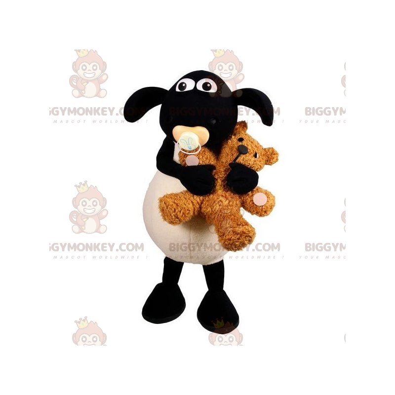 Traje de mascote BIGGYMONKEY™ Cordeiro preto e branco com