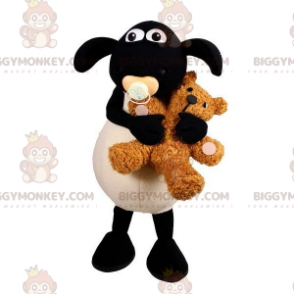 Traje de mascote BIGGYMONKEY™ Cordeiro preto e branco com