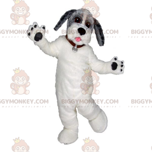 Traje de mascote de cachorro branco cinza e preto BIGGYMONKEY™.